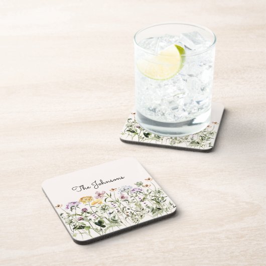 Mit Monogramm Aquarellgarten Wildblume Getränkeuntersetzer (Rechte Seite)