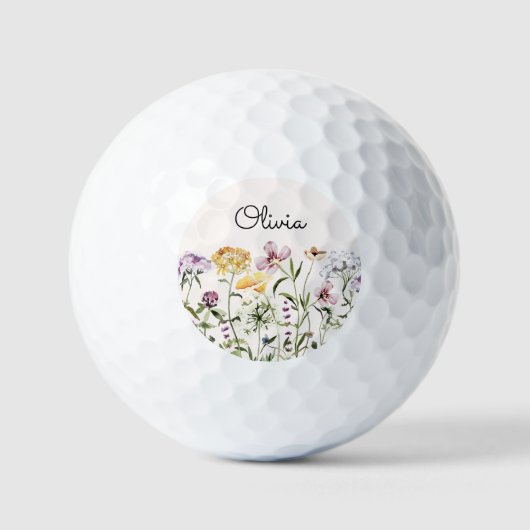 Mit Monogramm Aquarellgarten Wildblume Golfball (Vorderseite)