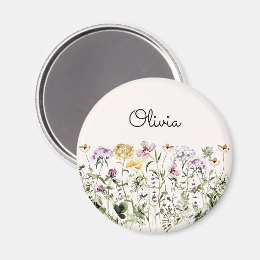 Mit Monogramm Aquarellgarten Wildblume Magnet (Vorderseite/Rückseite)