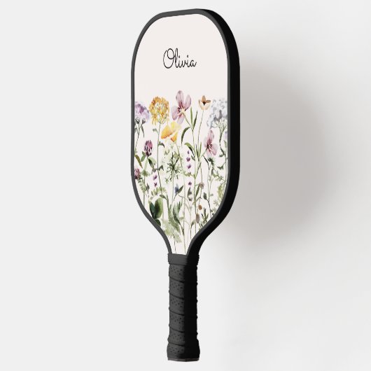 Mit Monogramm Aquarellgarten Wildblume Pickleball Schläger (Links)