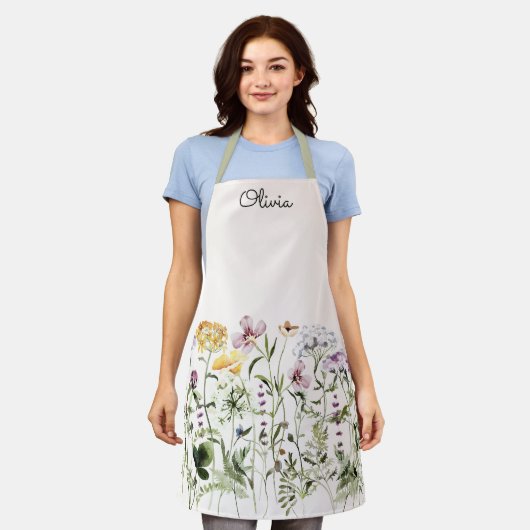 Mit Monogramm Aquarellgarten Wildblume Schürze (Getragen)