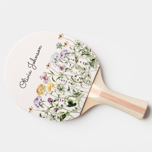 Mit Monogramm Aquarellgarten Wildblume Tischtennis Schläger (Seitenansicht)