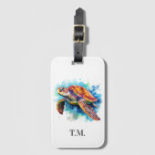 Mit Monogramm Aquarellschildkröte Gepäckanhänger (Vorderseite Vertikal)