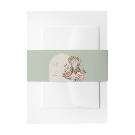Mit Monogramm Arch Sage Green Floral Cowgirl Stief Einladungsbanderole (Vorderseite Beispiel)