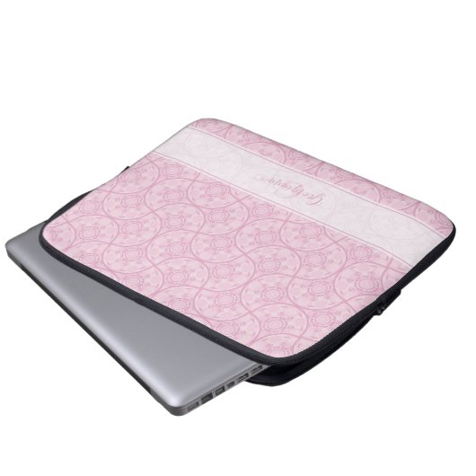 Mit Monogramm Art Deco Fans Preppy in Pink Mandala Laptopschutzhülle (Vorne Knopf)