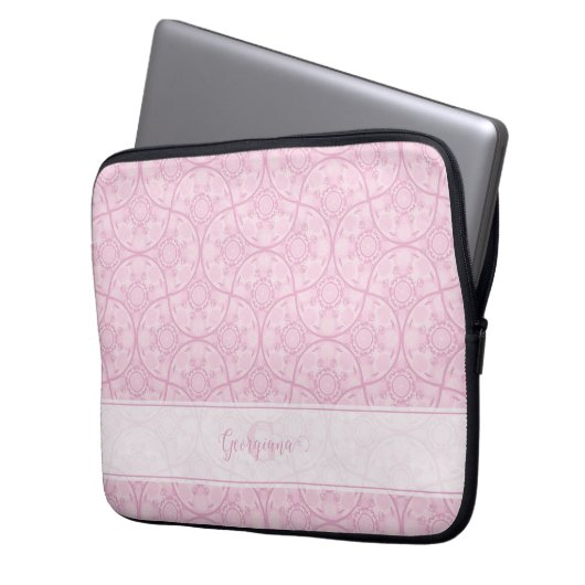 Mit Monogramm Art Deco Fans Preppy in Pink Mandala Laptopschutzhülle (Vorderseite Links)