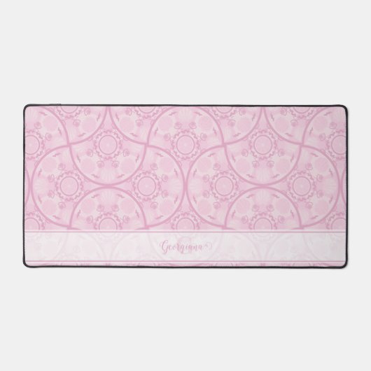 Mit Monogramm Art Deco Fans Preppy in Pink Mandala Schreibtischunterlage (Vorderseite)