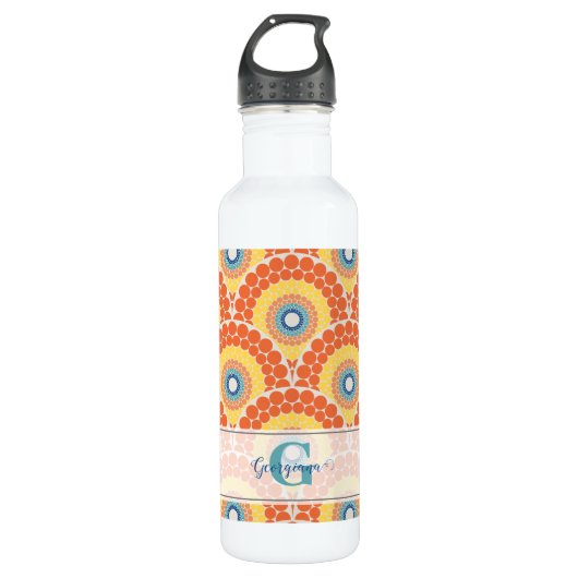 Mit Monogramm Art Deco Sommer Radiant Mandala Edelstahlflasche (Vorderseite)