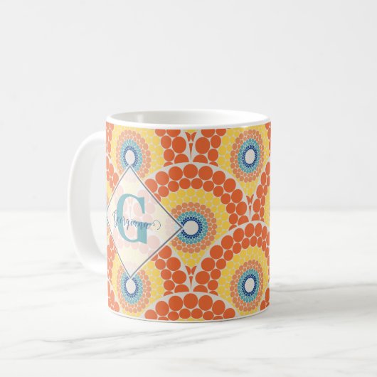 Mit Monogramm Art Deco Sommer Radiant Mandala Kaffeetasse (Vorderseite Links)