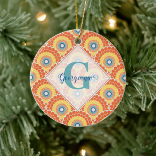 Mit Monogramm Art Deco Sommer Radiant Mandala Keramik Ornament