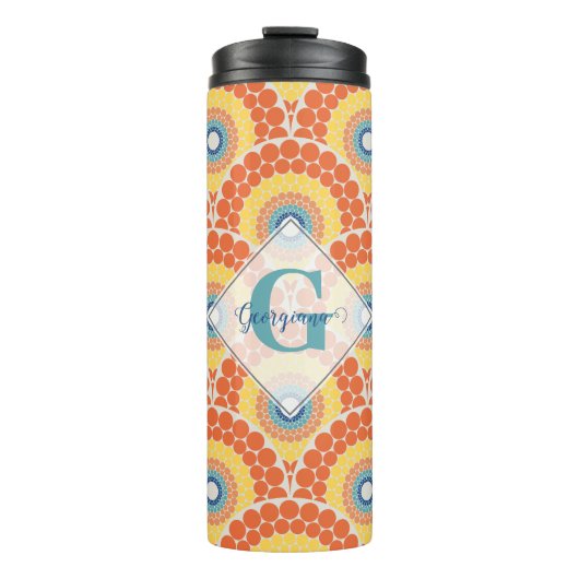 Mit Monogramm Art Deco Sommer Radiant Mandala Thermosbecher (Vorderseite)