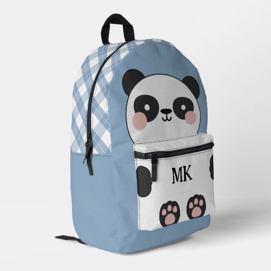 Mit Monogramm Ash Blue Niedlich Panda Kinder Bedruckter Rucksack (Rückseitige Ecke links)