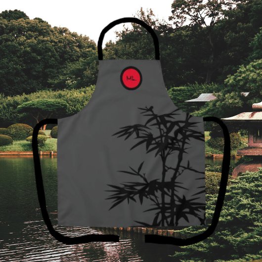 Mit Monogramm asiatische Schürze Schwarz-Graurot