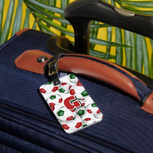 mit Monogramm Athleten Rot-Grün-Fußball Gepäckanhänger