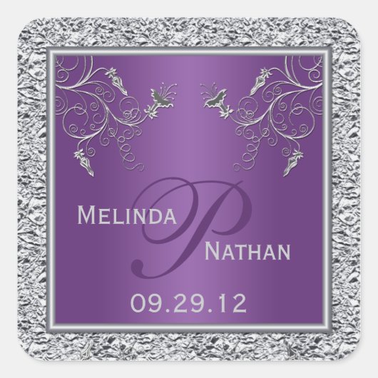 Mit Monogramm Aufkleber für lila und Silberfolie (Vorderseite)