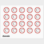 Mit Monogramm Aufkleber für Rot und Weiß Polka Dot (Blatt)