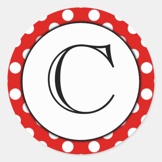 Mit Monogramm Aufkleber für Rot und Weiß Polka Dot (Vorderseite)