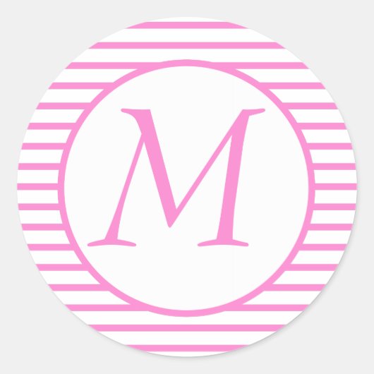 Mit Monogramm Aufkleber mit rosa Streifen (Vorderseite)