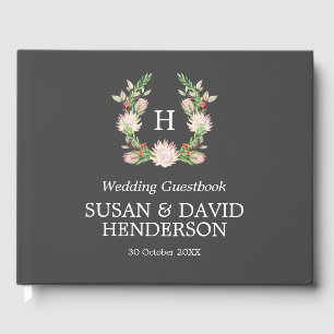 Mit Monogramm australische Blume Gray & Pink Weddi Gästebuch