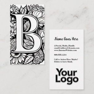Mit Monogramm B Floral Black and White Company Log Visitenkarte