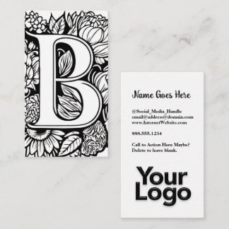 Mit Monogramm B Floral Black and White Company Log Visitenkarte