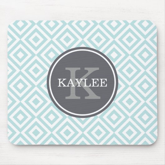 Mit Monogramm Baby Blue Geometric Diamond Muster Mousepad (Vorne)