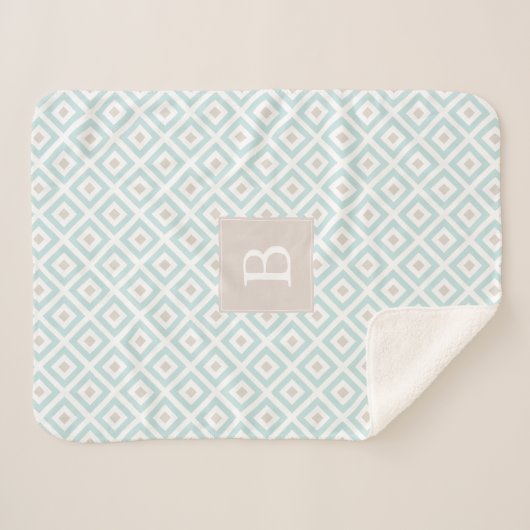 Mit Monogramm Baby Blue Geometric Muster Sherpadecke (Vorderseite (Horizontal))
