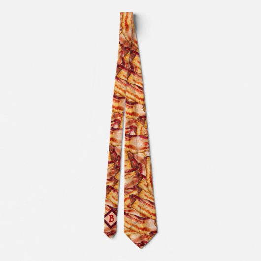 Mit Monogramm Bacon Muster Funny Gag Geschenk Krawatte (Rückseite)