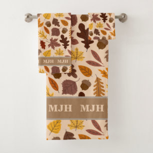 Mit Monogramm Badetuch-Set - Herbstblätter Badhandtuch Set