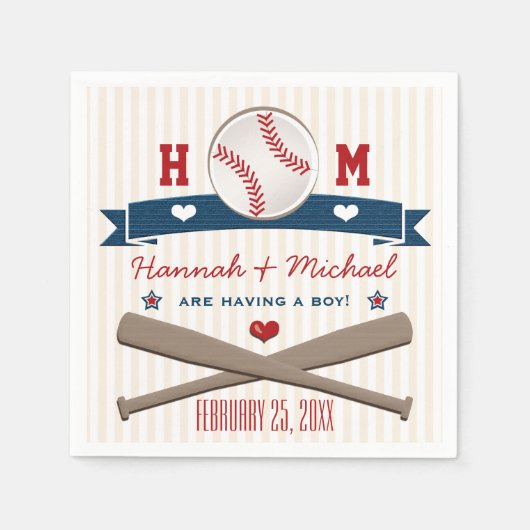 MIT MONOGRAMM BASEBALL BABY SHOWER SERVIETTE (Vorderseite)
