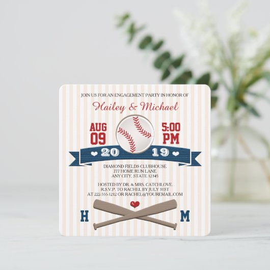 MIT MONOGRAMM BASEBALL-ENGAGEMENT-PARTEI EINLADUNG (Stehend Vorderseite)