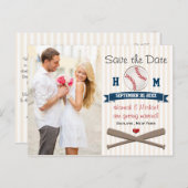 Mit Monogramm Baseball Save the Date Ankündigungspostkarte (Vorne/Hinten)