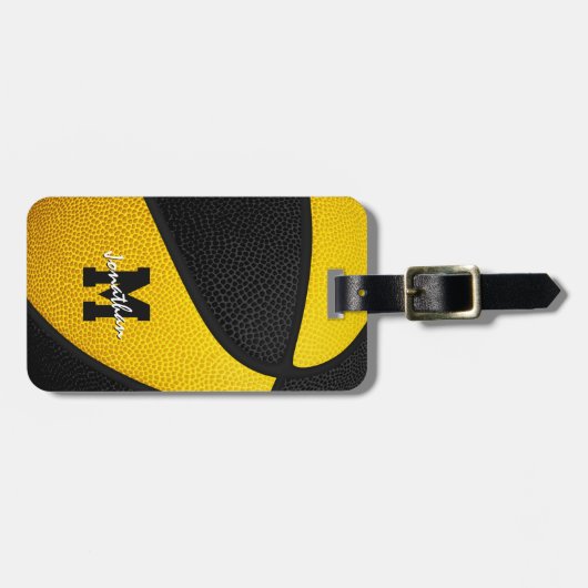mit Monogramm Basketball Gepäckanhänger (Vorderseite horizontal)