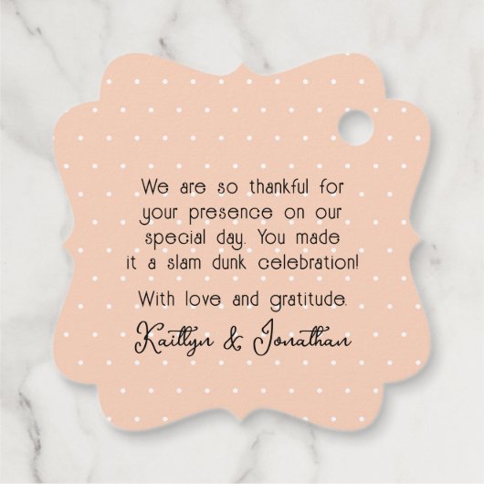 Mit Monogramm Basketball-Polterabend Vielen Dank Geschenkanhänger (Rückseite)