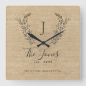 Mit Monogramm Bauernhaus Quadratische Wanduhr (Vorderseite)