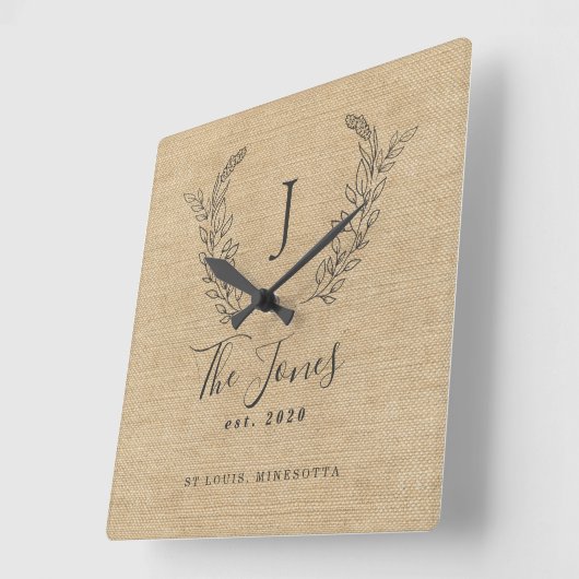 Mit Monogramm Bauernhaus Quadratische Wanduhr (Winkel)