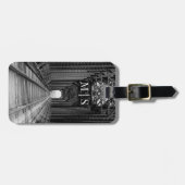 Mit Monogramm Baumbrücke in Schwarz-Weiß Gepäckanhänger (Vorderseite horizontal)