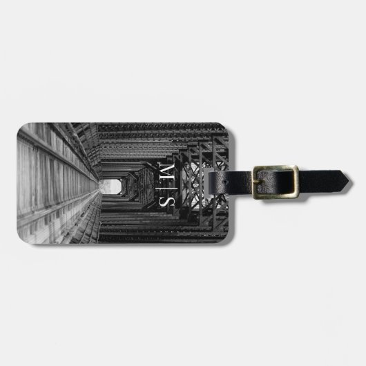 Mit Monogramm Baumbrücke in Schwarz-Weiß Gepäckanhänger (Vorderseite horizontal)