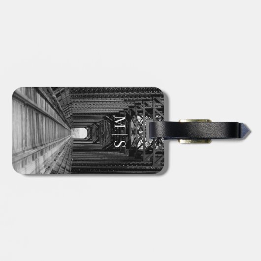 Mit Monogramm Baumbrücke in Schwarz-Weiß Gepäckanhänger (Rückseite horizontal)