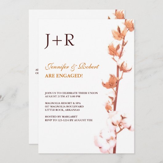 Mit Monogramm Baumwollpflanze Verlobung Einladung (Vorne/Hinten)