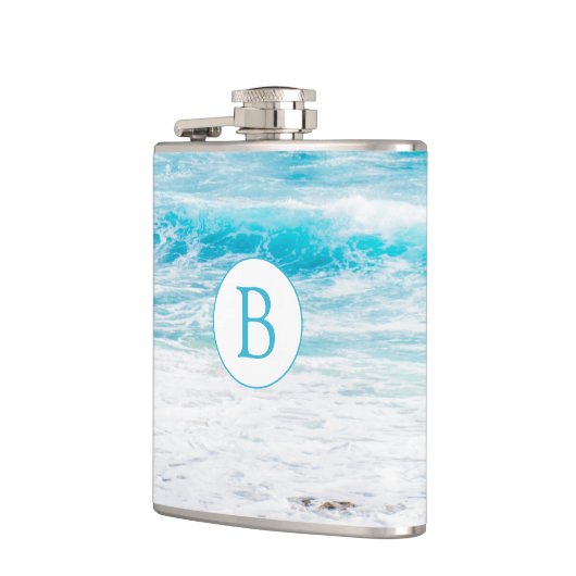 Mit Monogramm Beach Theme Hochzeitsflasche Flachmann (Links)