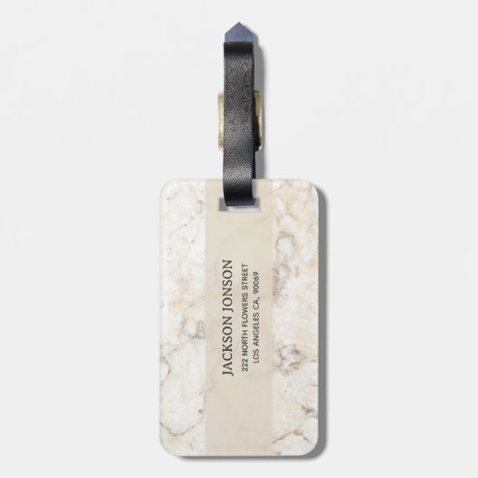 Mit Monogramm Beige-Marmor Gepäckanhänger (Rückseite vertikal)