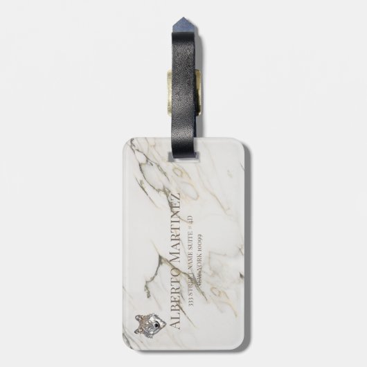 Mit Monogramm Beige Marmorstein Gepäckanhänger (Rückseite vertikal)