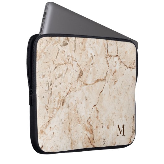 Mit Monogramm Beige und brauner Marmor Laptopschutzhülle (Vorne Rechts)