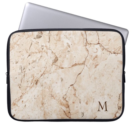Mit Monogramm Beige und brauner Marmor Laptopschutzhülle (Vorderseite)