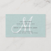 mit Monogramm Beruflich, Paste Blue Linen Visitenkarte (Rückseite)