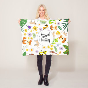 Mit Monogramm, bezaubernde Safari-Muster-Raccos we Fleecedecke