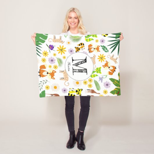 Mit Monogramm, bezaubernde Safari-Muster-Raccos we Fleecedecke (Beispiel)