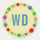 Mit Monogramm Bezeichnung Farbkreise Grün Blau Runder Aufkleber (Vorderseite)