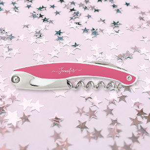 Mit Monogramm Bier Wein Korkenzieher Pink Flaschen